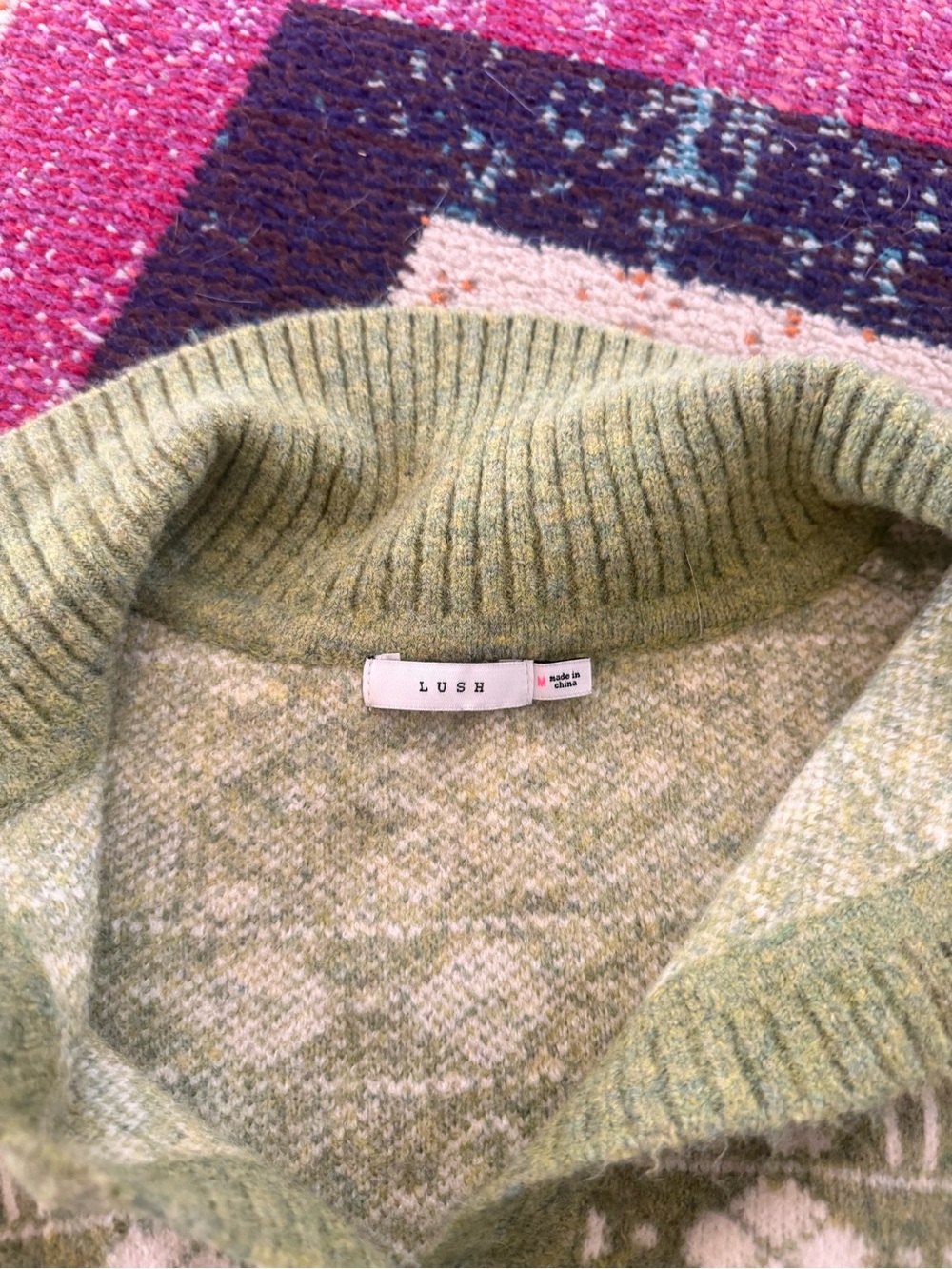 Lush Light Green Fair Isle Crewneck Sweater